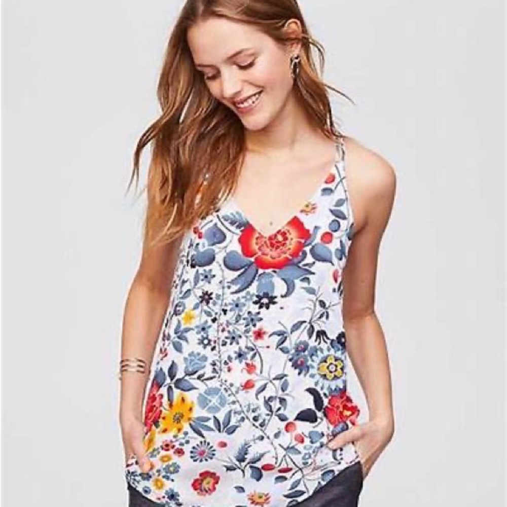 NWOT Loft Flowerbed double-strap cami (szS, floral white) - beautiful, boho chic